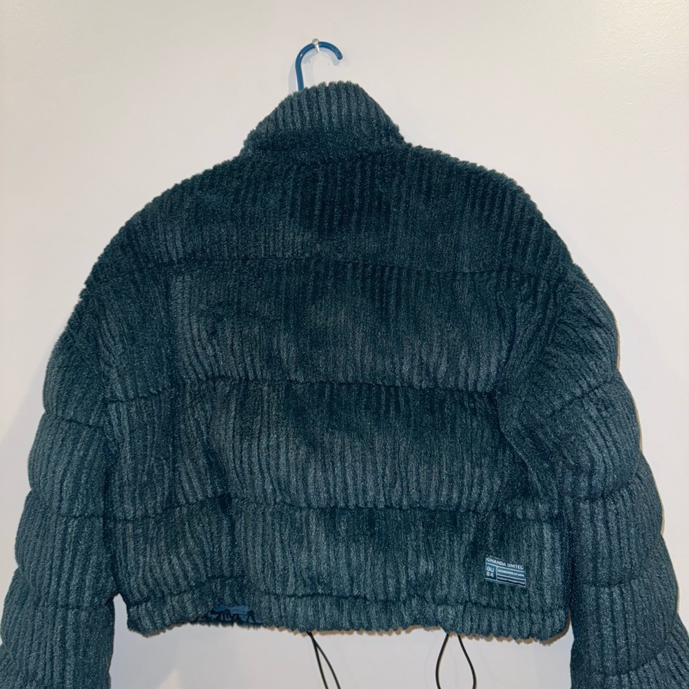 Women's Teal Green Puffer fur Jacket - Picture 2 of 8